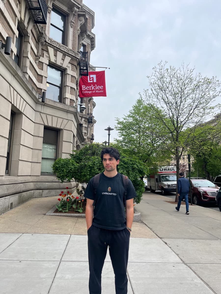 A musician outside Berklee College of Music